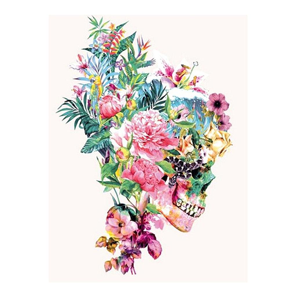 Full Drill Diamond Painting Skull Flower Picture Cross Stitch Craft and Arts