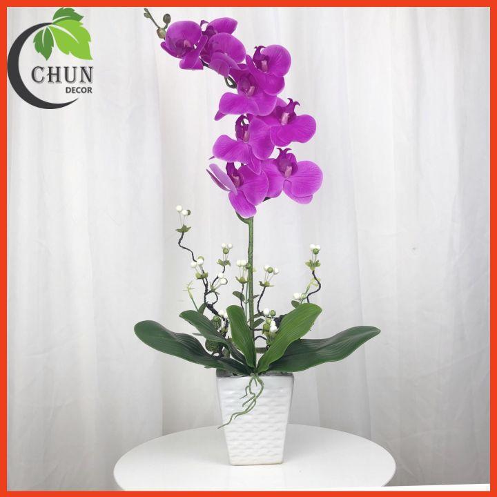 Hoa giả, chậu lan hồ điệp chất liệu cao su mềm mại y như thật cao 60cm trang trí kệ tủ, bàn làm việc, bàn phòng khách