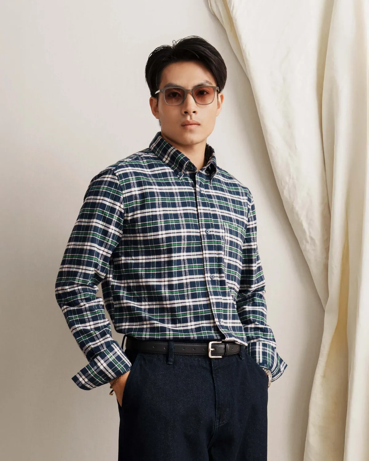 Áo sơ mi caro nam vải flannel. Fitted - ROUTINE 10F25SHL001