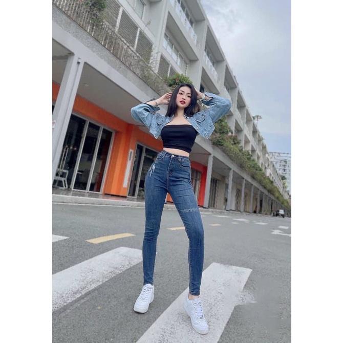Quần jean dài lưng cao BIGSIZE Lưng cao, Rách ít, co dãn mạnh rẻ đẹp dành cho người béo 4184 Moliruan