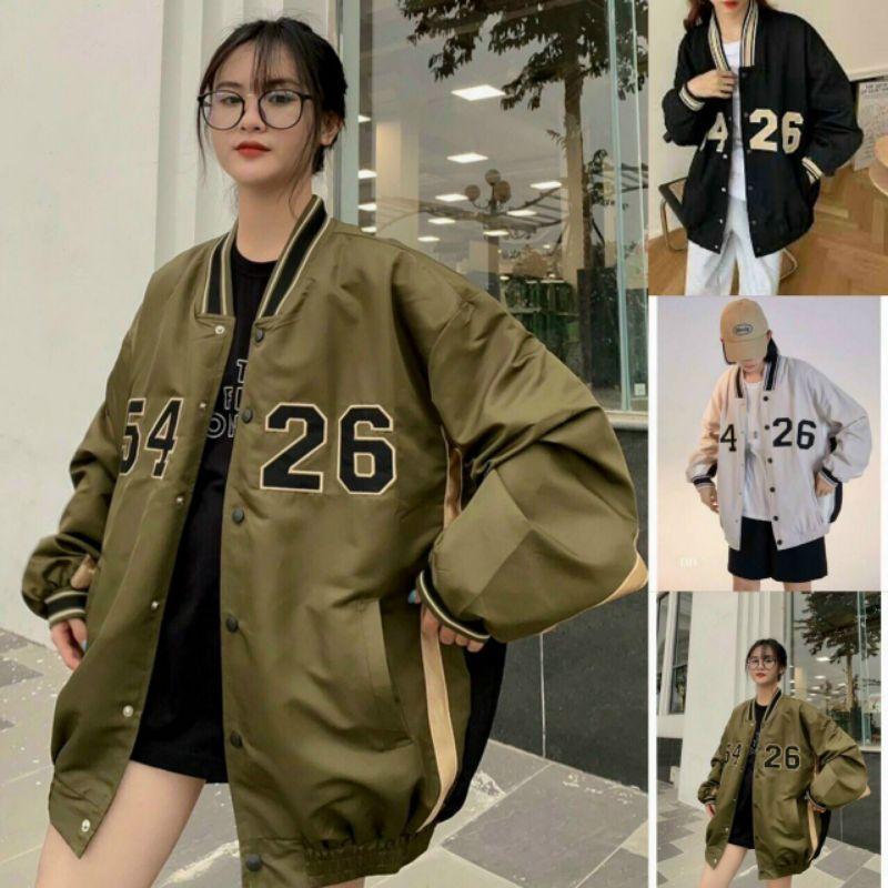 Áo khoác bomber Dù 2 lớp phom rộng thêu 5426 kiểu bóng chày phong cách ullzang unisex nam nữ thời trang teen hè