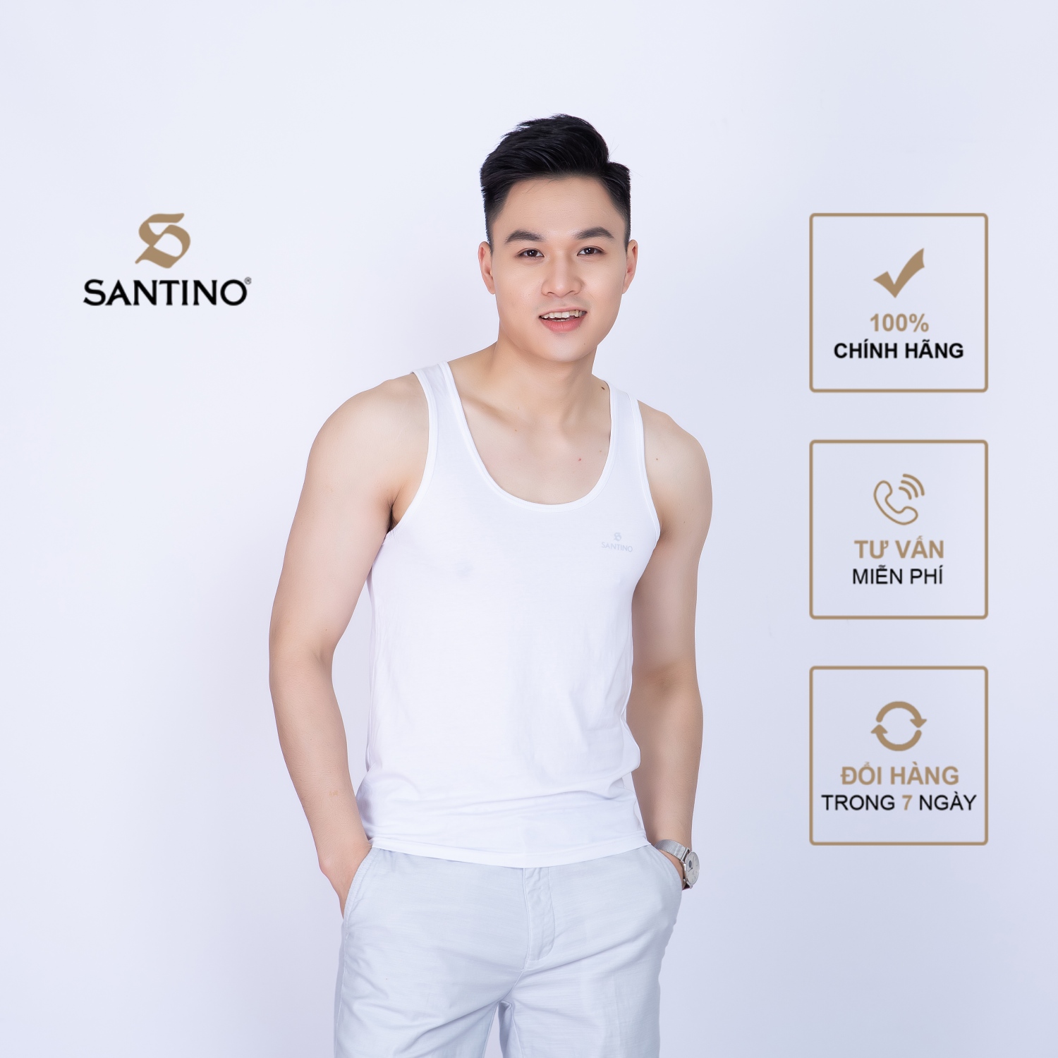 Áo thun nam ba lỗ Santino chất liệu Cotton thoải mái, năng động, thấm hút tốt, phù hợp mọi lứa tuổi TSB135B501