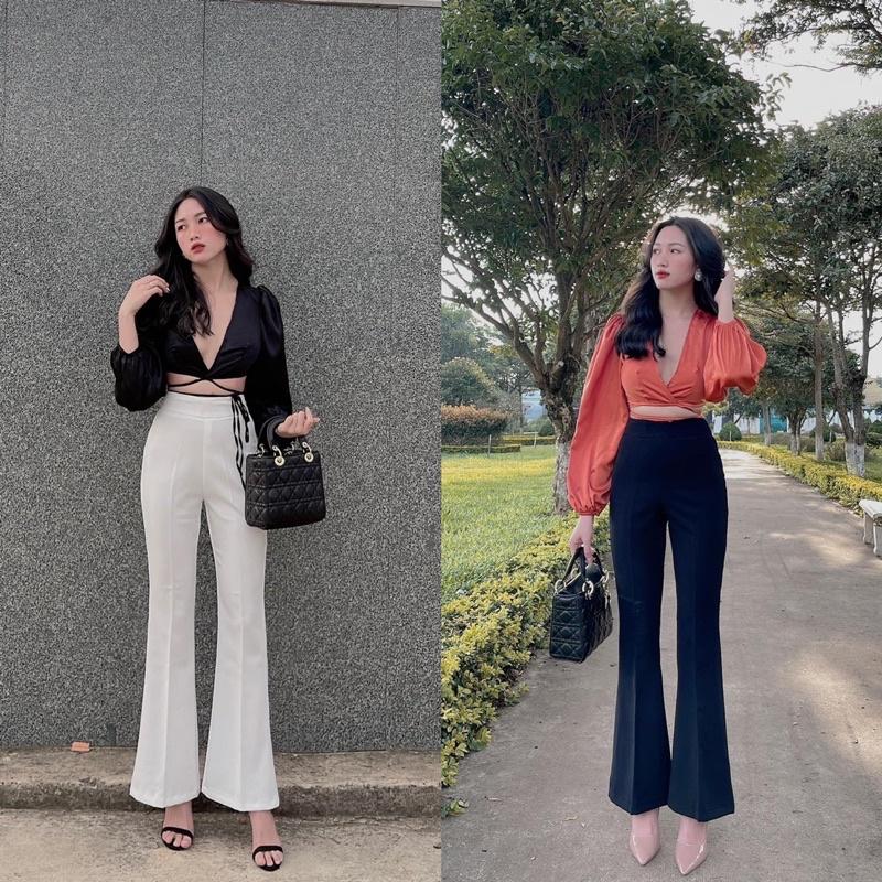 Quần ống loe lưng cao chât cotton co giãn cho nữ siêu tôn dáng,thích hợp cho nàng đi làm,đi dạo