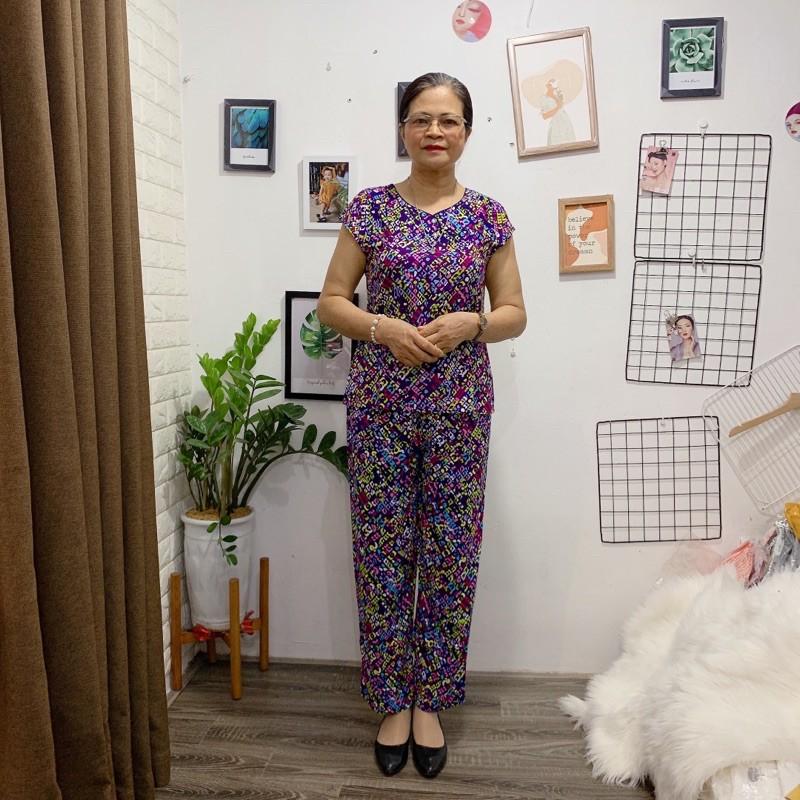 ️ Bộ Lanh Hoa Dài Trung Niên Việt Thắng️Bộ Mặc Nhà Tặng Mẹ