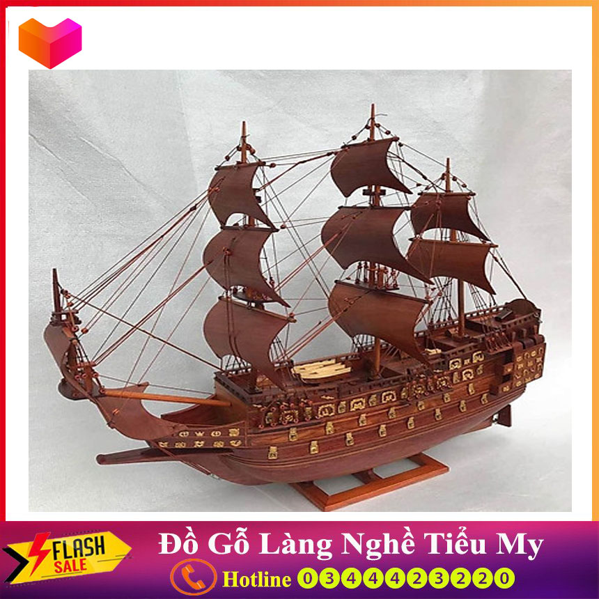 Thuyền mô hình gỗ Hương phong thủy mang lại may mắn dài 60cm
