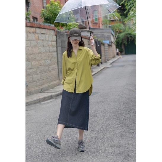Sơmi xanh cốm chất thô cốm xanh tôn màu da
