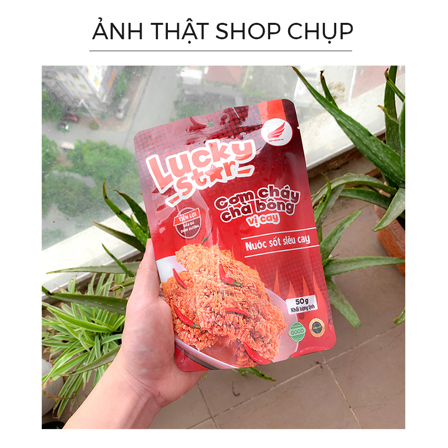 Cơm cháy chà bông cay Lucky Star gói 50g nước sốt siêu cay đậm vị đồ ăn vặt dinh dưỡng Việt Nam đảm bảo ATTP