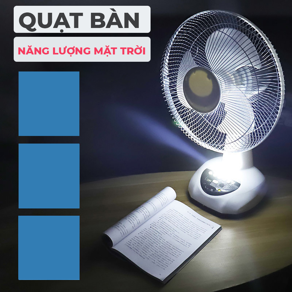 Quạt Bàn Năng Lượng Mặt Trời Đa Năng - Quạt Mát, Sạc Pin Điện Thoại, Đèn Led Chiếu Sáng