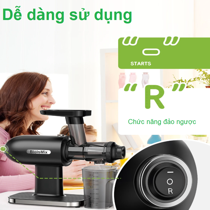 Máy ép chậm trục ngang thương hiệu Biolomix SJ-012 cao cấp - Công suất 180W - Hàng Chính Hãng