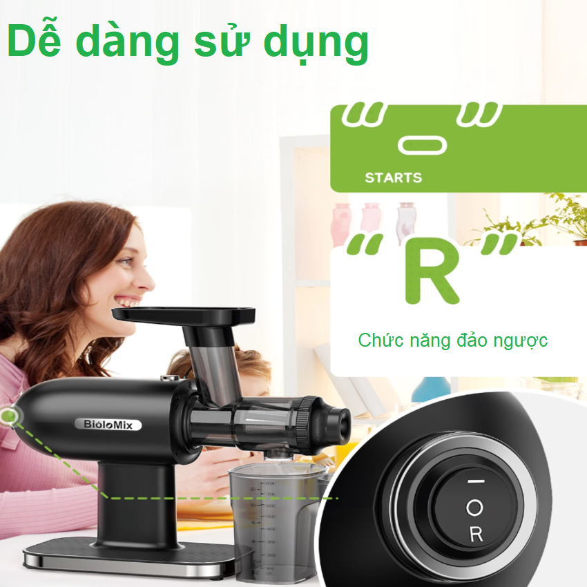 HÀNG CHÍNH HÃNG. Máy ép chậm trục ngang, thương hiệu Mỹ cao cấp Biolomix SJ-012. Công suất 180W