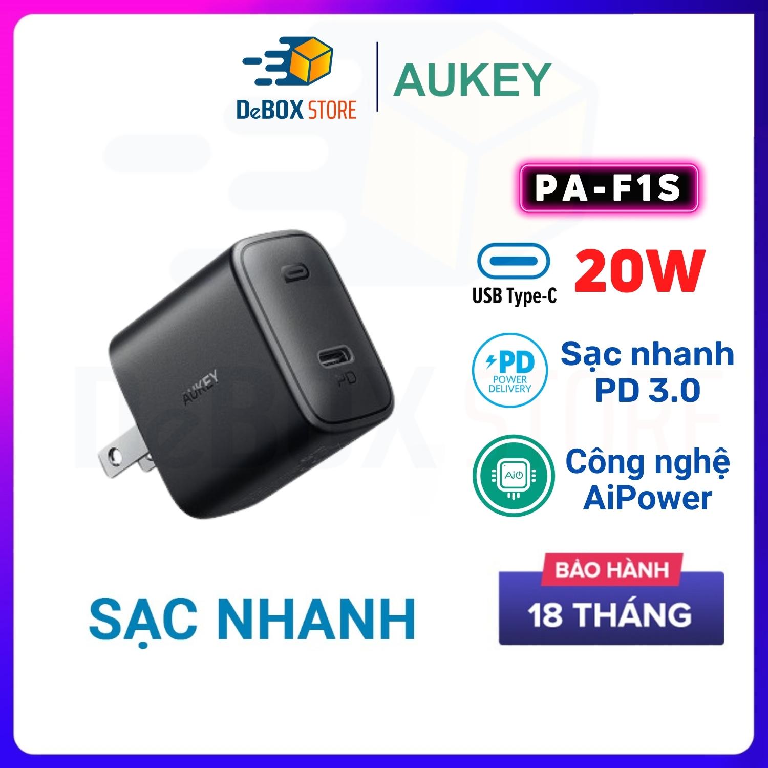 Cốc Sạc Nhanh Siêu Nhỏ Aukey PA-F1S Cổng Type C Power Delivery 20W - Hàng Chính Hãng