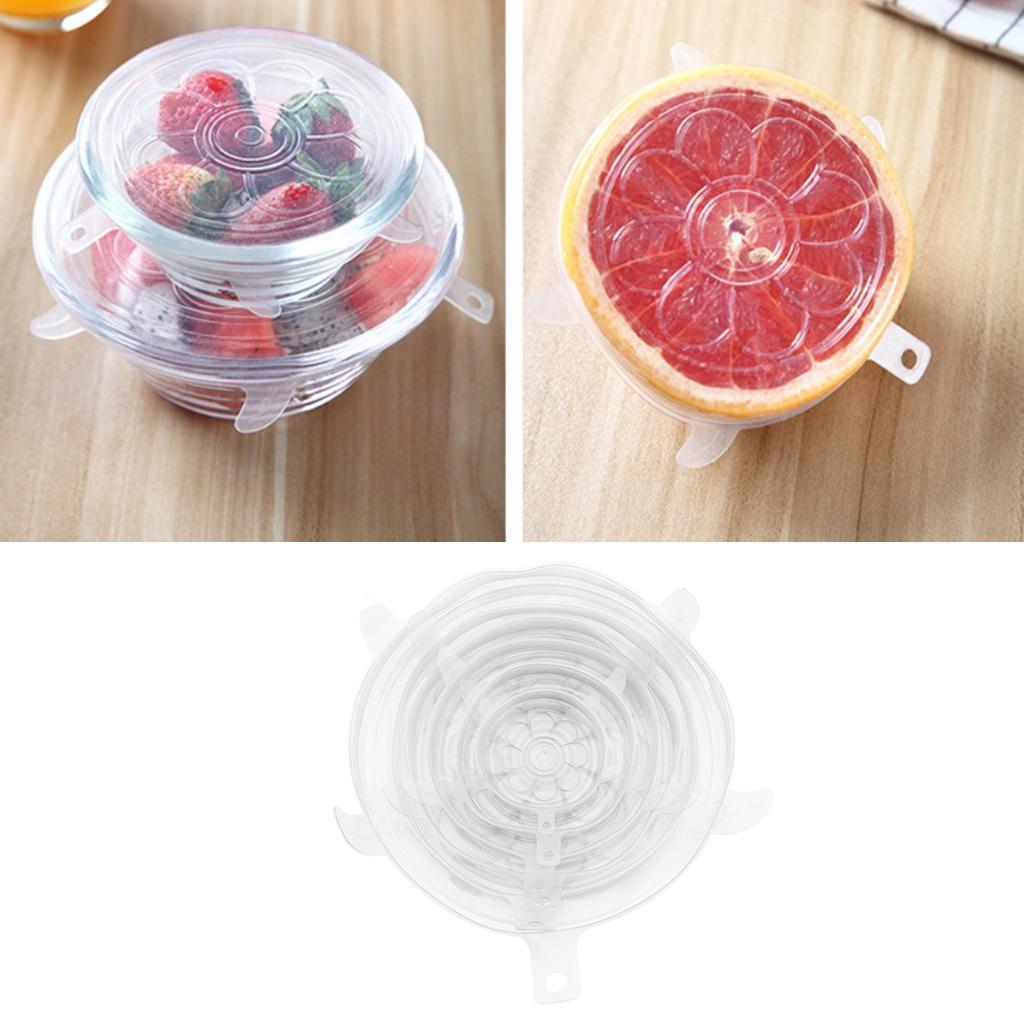 6pcs Silicone Wraps Seal Bowl Covers Food Storage Clear
