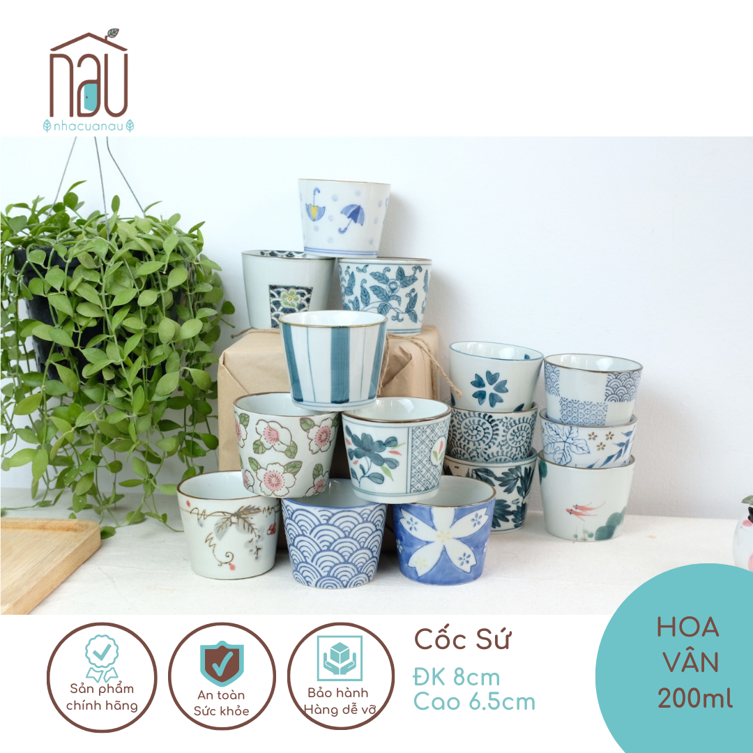 Cốc Hoa Vân phong cách Nhật thể tích 200ml uống trà xanh, trà hoa, nước vối, khuôn flan lớp men mát mượt