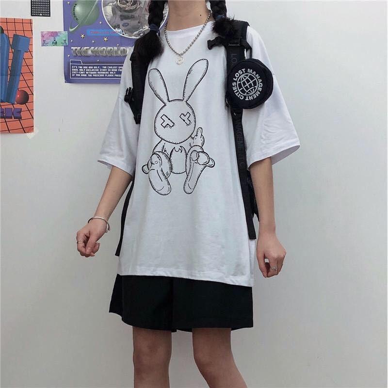 Áo Thun UNISEX Nam Nữ THỎ TRẮNG Tay Lửng From Rộng Giá Rẻ