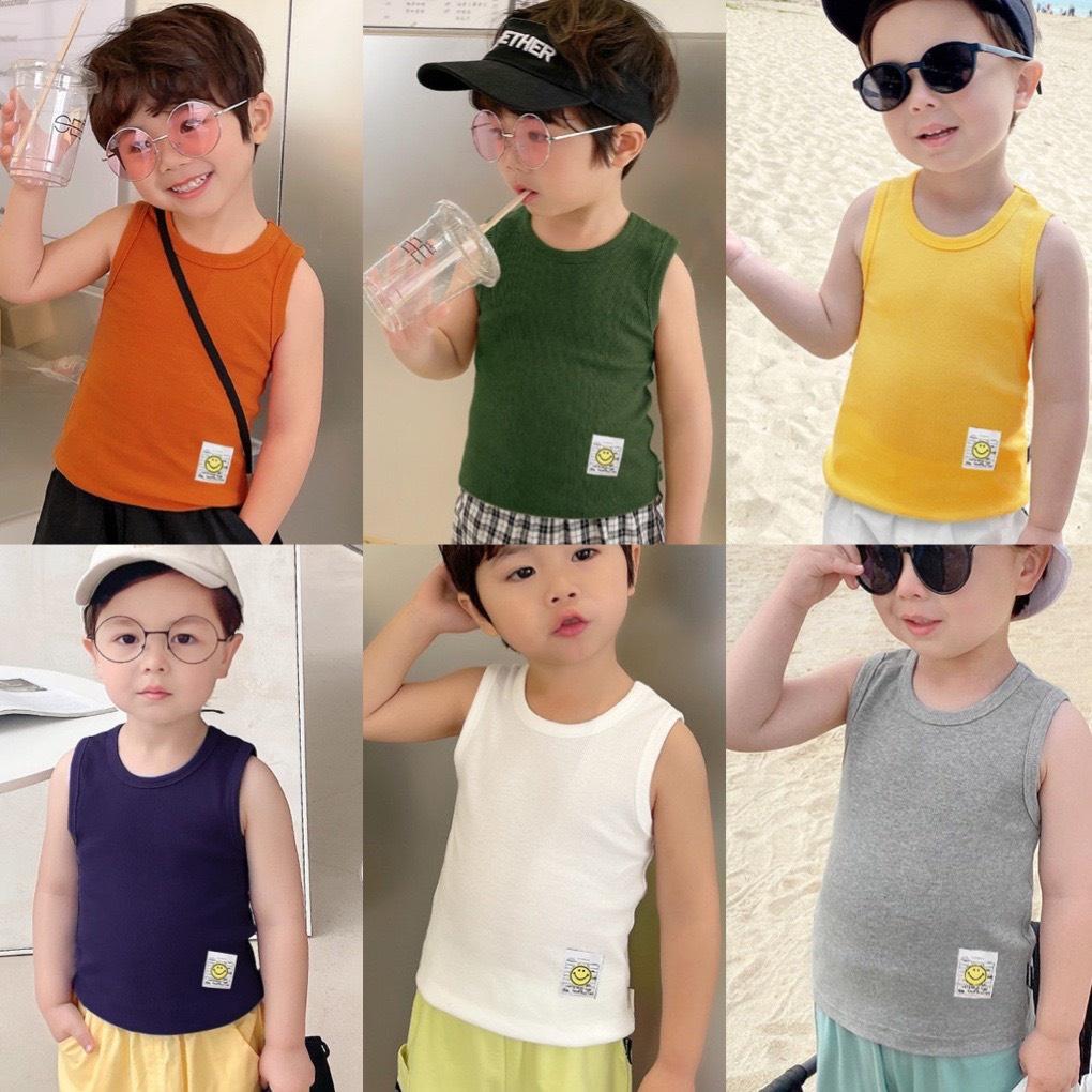 Áo ba lỗ sát nách bé trai thun cotton trơn nhiều màu co giãn thoáng mát