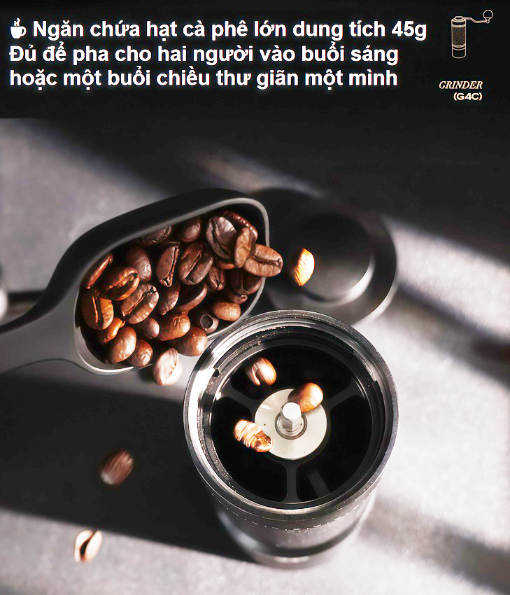 Máy xay hạt cà phê cầm tay kèm pin 60 cấp độ xay 2 trong 1 thương hiệu Mỹ HiBREW G4C - Dung lượng pin 980mAh - Hàng chính hãng