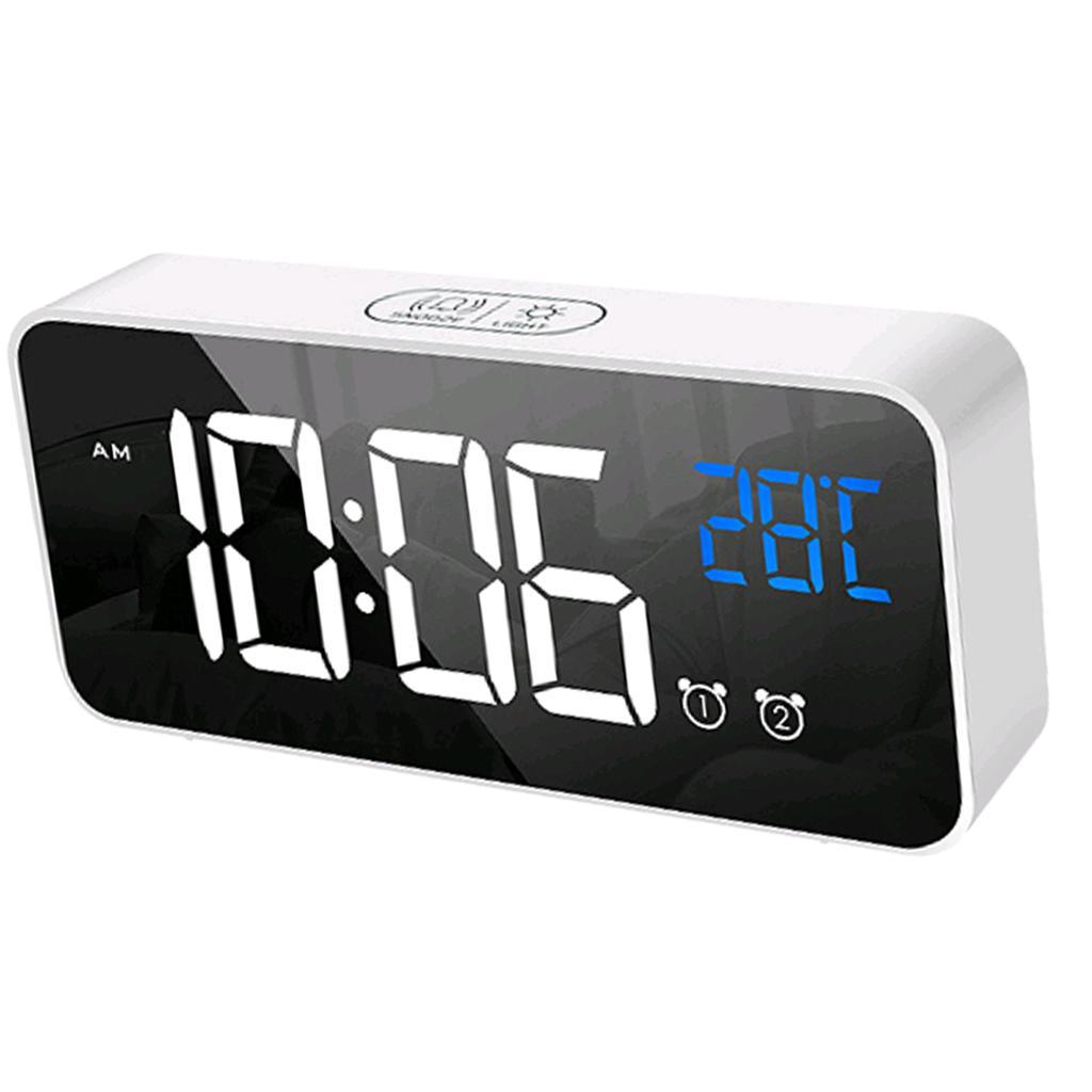 2xFull LED HD Digital Bedside Clock Mirror Alarm Clock School Clock