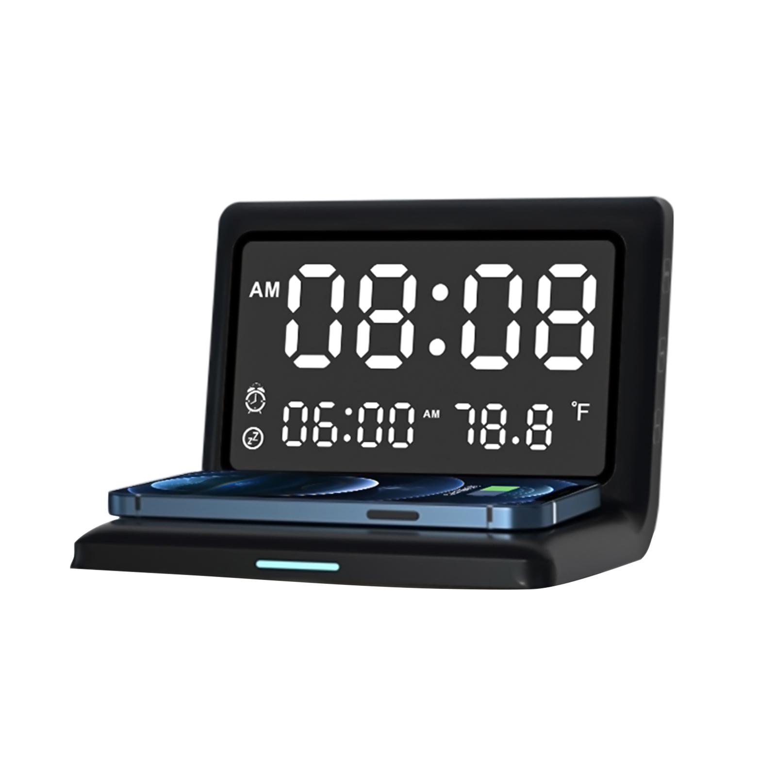 Digital Mirror Clock 15W Wireless Charging Alarm Clock with Large Dimmable Display Screen Snooze Function USB Output