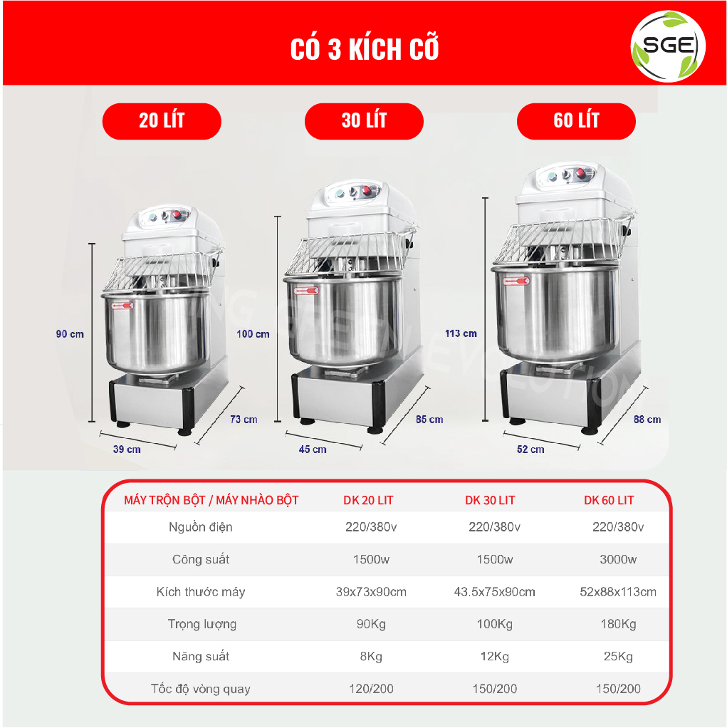 Máy Trộn Thực Phẩm Công Suất Cao DK30 (Với 3 Mẫu 20L, 30L và 60L) . Cực Kì Mạnh Mẽ, Trang Bị Motor Công Suất Cao, Trộn Mọi Thực Phẩm. Hàng Nhập Khẩu Chính Hãng SGE Thailand