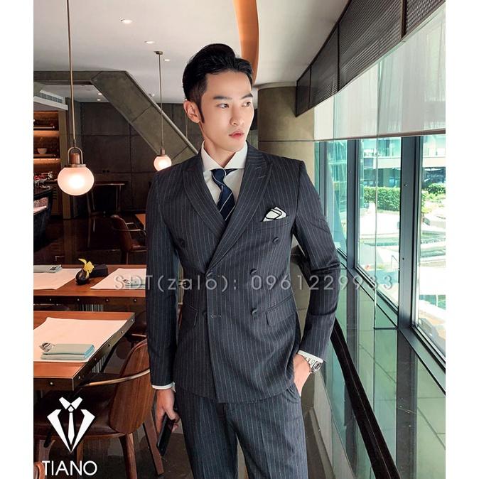 Vest nam cao cấp 6 khuy màu Xám kẻ kiểu dáng Hàn Quốc, form ôm đẹp. Vải cao cấp, 2 lớp - TIANO STORE
