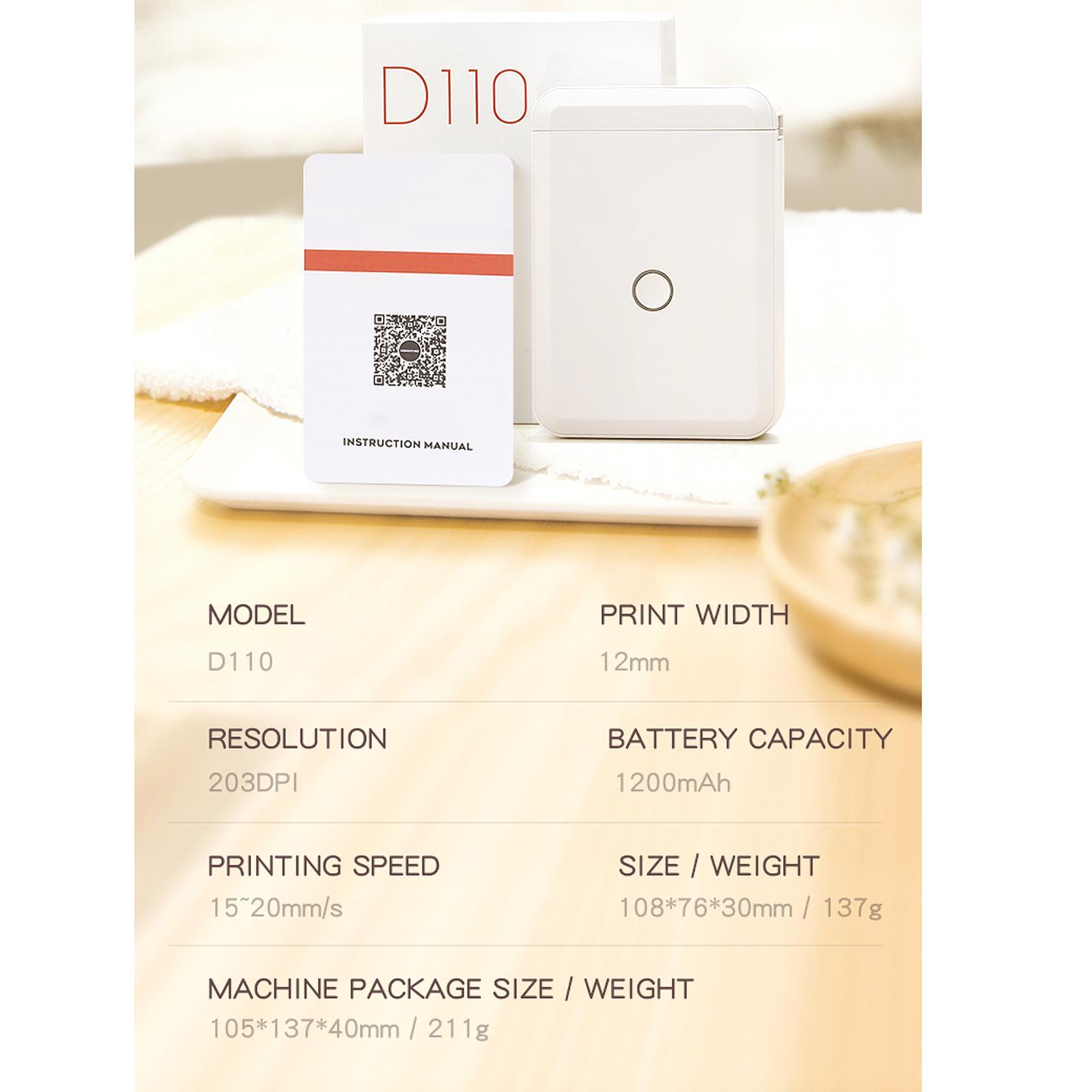 D110 Label Maker Machine with 1 Roll Printer Paper Portable Bluetooth Thermal Printer for Home Office
