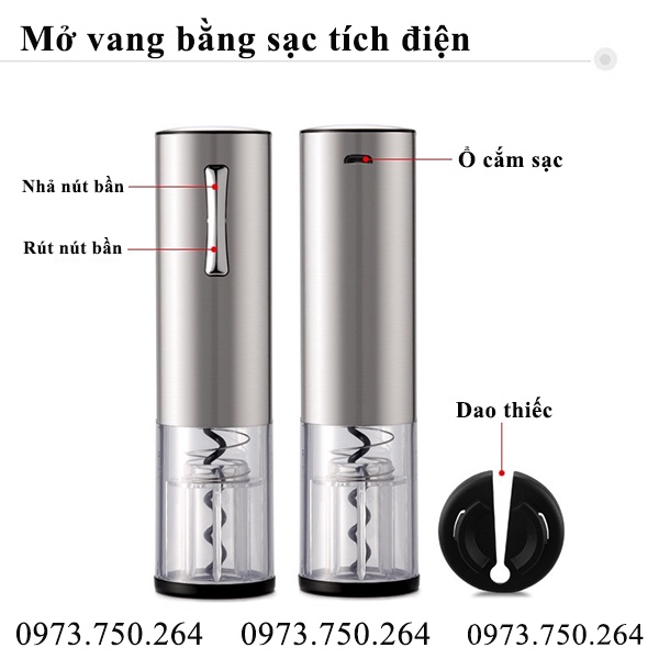 Mở rượu vang bằng sạc tích điện cao cấp