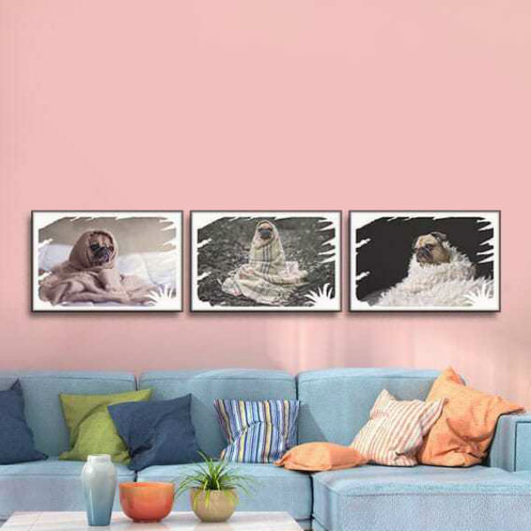 Bộ 3 Tranh Ép Gỗ MDF Treo Tường Hình Thú "Pug Và Khăn Choàng" W505