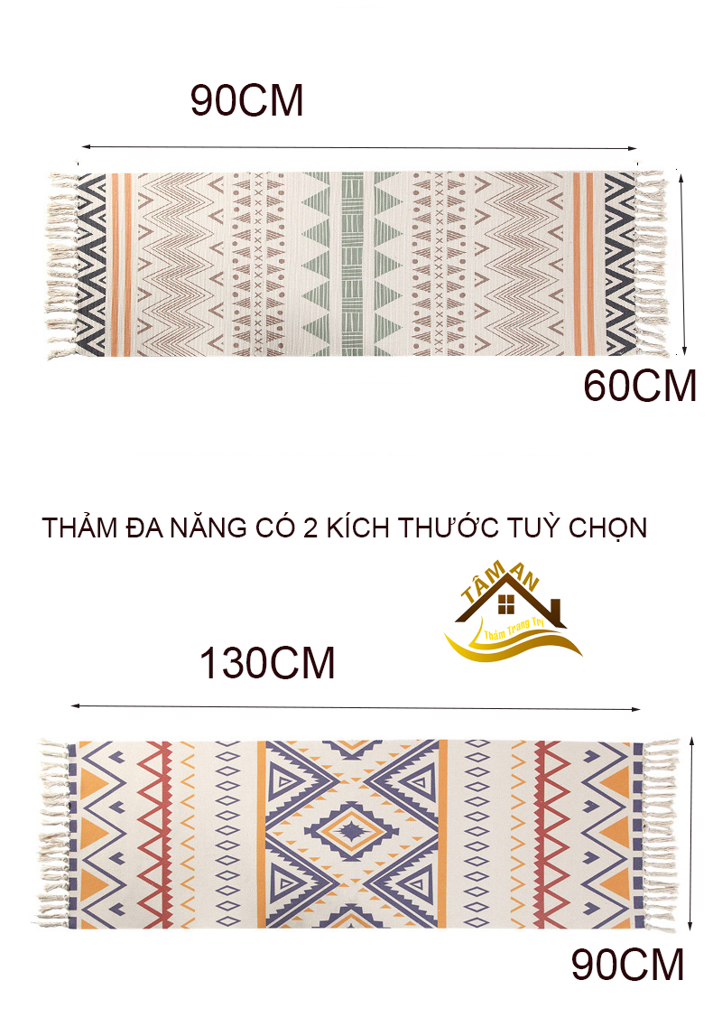 Thảm đa năng , Thảm dệt hoạ tiết thổ cẩm trang trí phòng phong cách vintage nhiều kích thước