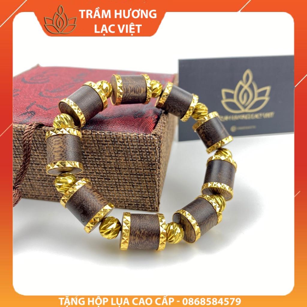 Vòng Tay Trầm Hương cho Nam Đốt Trúc 12mm Bọc Vàng Mạnh Mẽ Sang Trọng - Trầm Tốc Tự Nhiên Lạc Việt