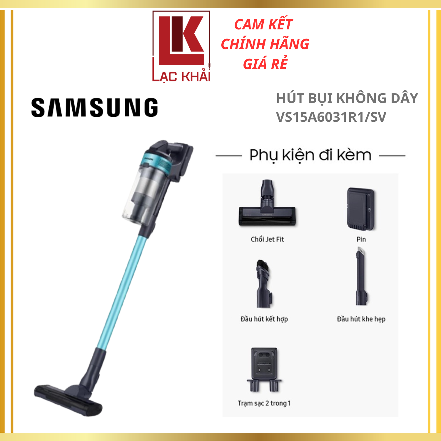Máy hút bụi không dây Samsung VS15A6031R1/SV, Jet60 Turbo lực hút mạnh 150W - Hàng chính hãng