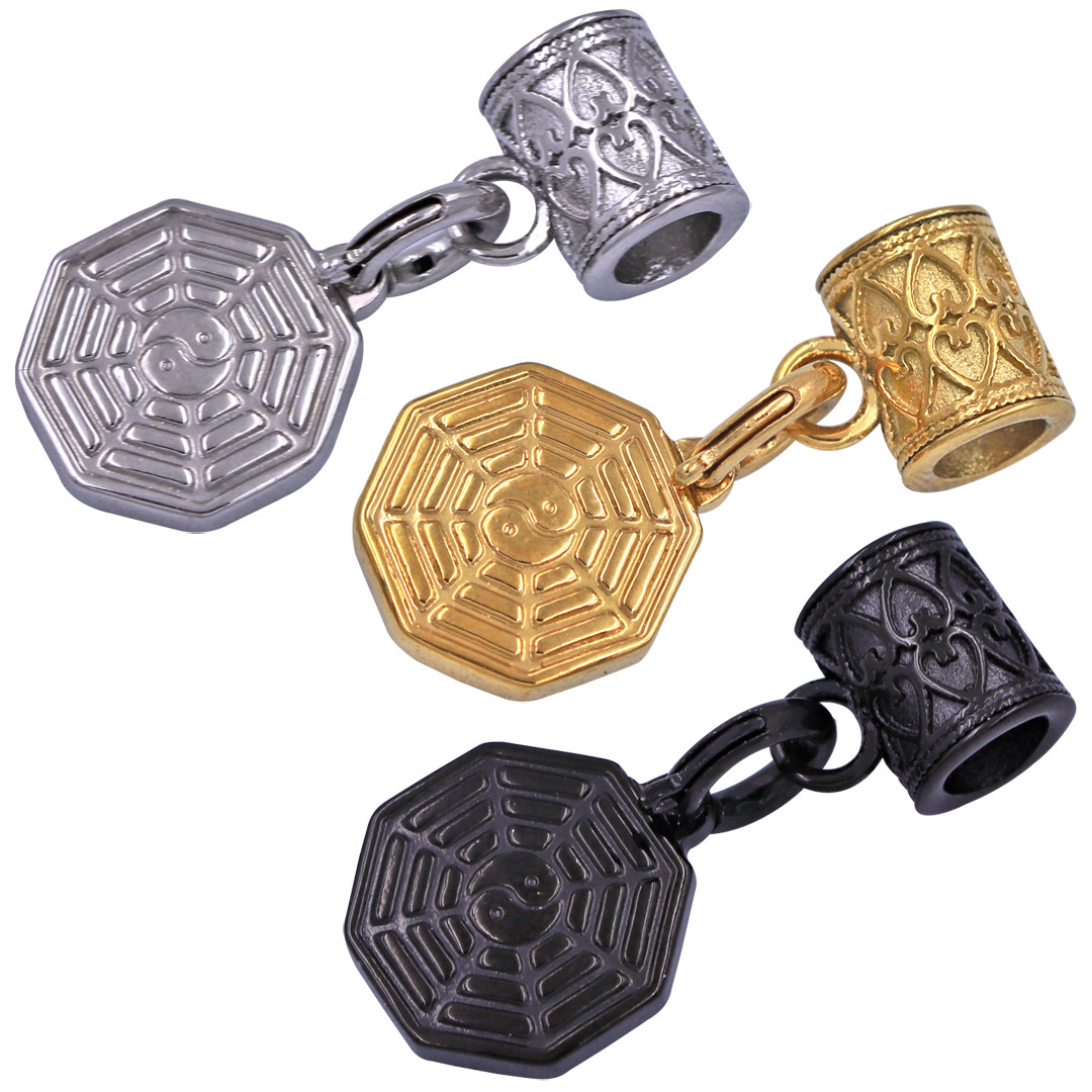 Chuỗi tay Thạch Anh vàng 12 ly - Charm bát quái inox VTAVMBQV12 - Hợp mệnh Kim, Thổ