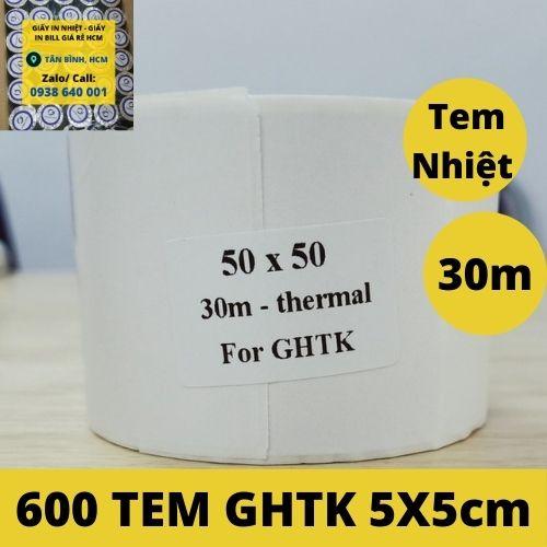 Cuộn 600 tem nhiệt 50x50mm dài 30m dùng in tem vận chuyển giao hàng tiết kiệm GHTK và các loại tem nhãn khác size 5x5cm