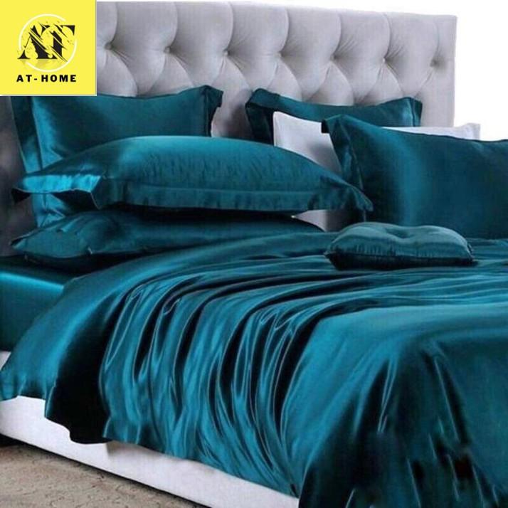 Bộ Chăn Trần Bông Ga Gối Phi Lụa 5 Món Cao Cấp LAN PHAM BEDDING - Màu Xanh Coban