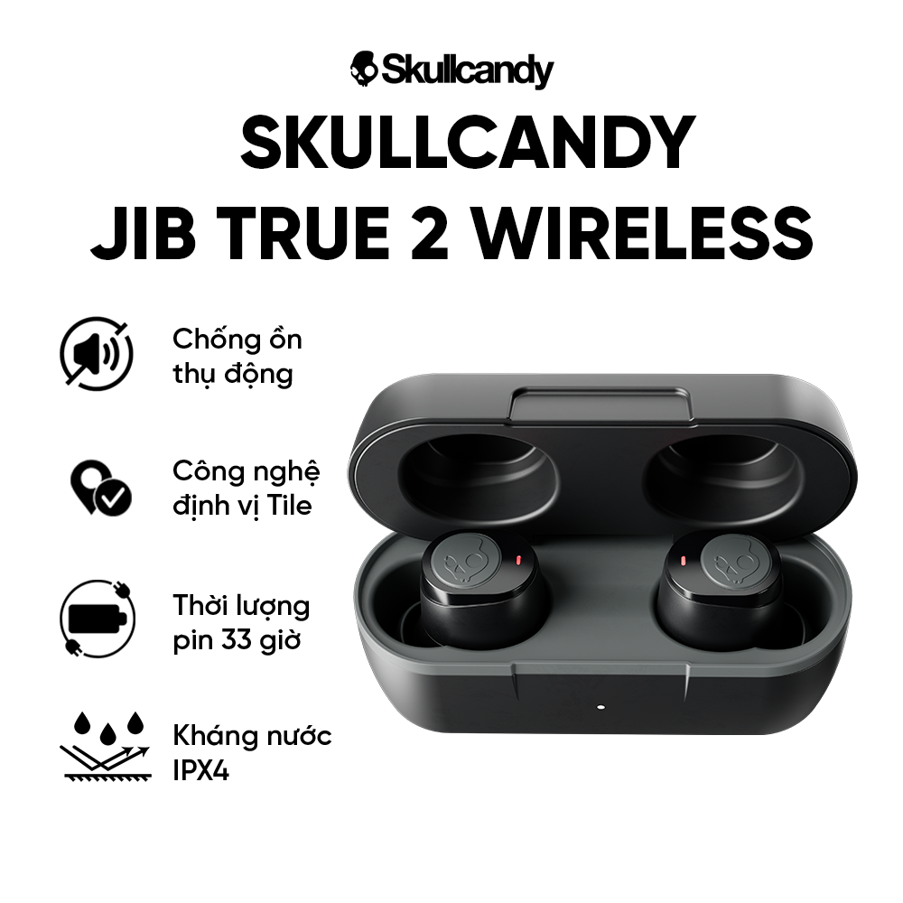 Tai nghe Skullcandy Jib True 2 Wireless - Hàng chính hãng - Kết nối Bluetooth - Định vị Tile - Pin 33 giờ - Kháng nước IPX4