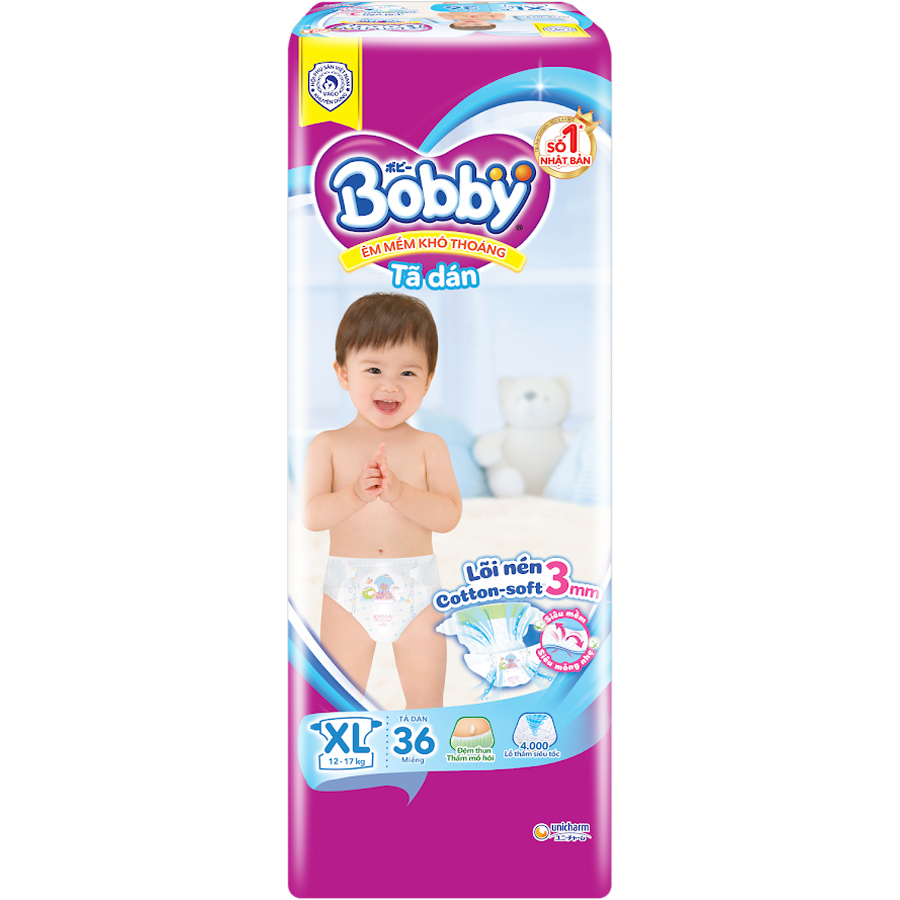 Tã dán Bobby Lõi nén Cotton-soft 3mm XL36 - 36 miếng