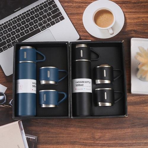 Bình Giữ Nhiệt Cao Cấp 500ml Lõi Inox 304 Tặng Kèm 2 Cốc Cách Nhiệt, Fullbox Làm Quà Tặng Sang Trọng