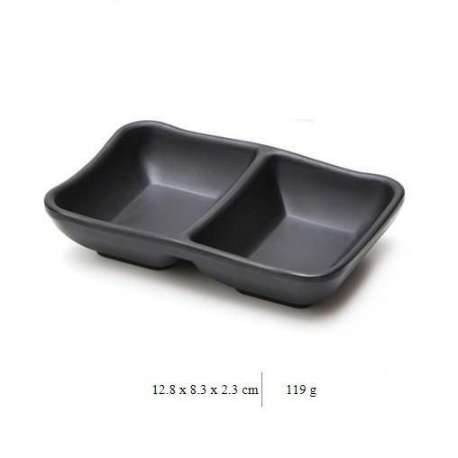 Dĩa Nước Chấm 2 Ngăn Nhựa Melamine Màu Đen Cao Cấp 12.8*8.3cm JWT55 - Duonghieu6789