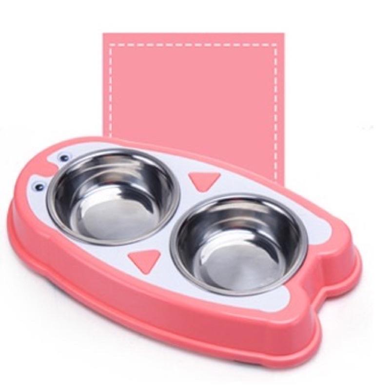 Bát đôi inox chim cánh cụt đựng thức ăn & nước uống - Bát ăn cho chó mèo cao cấp