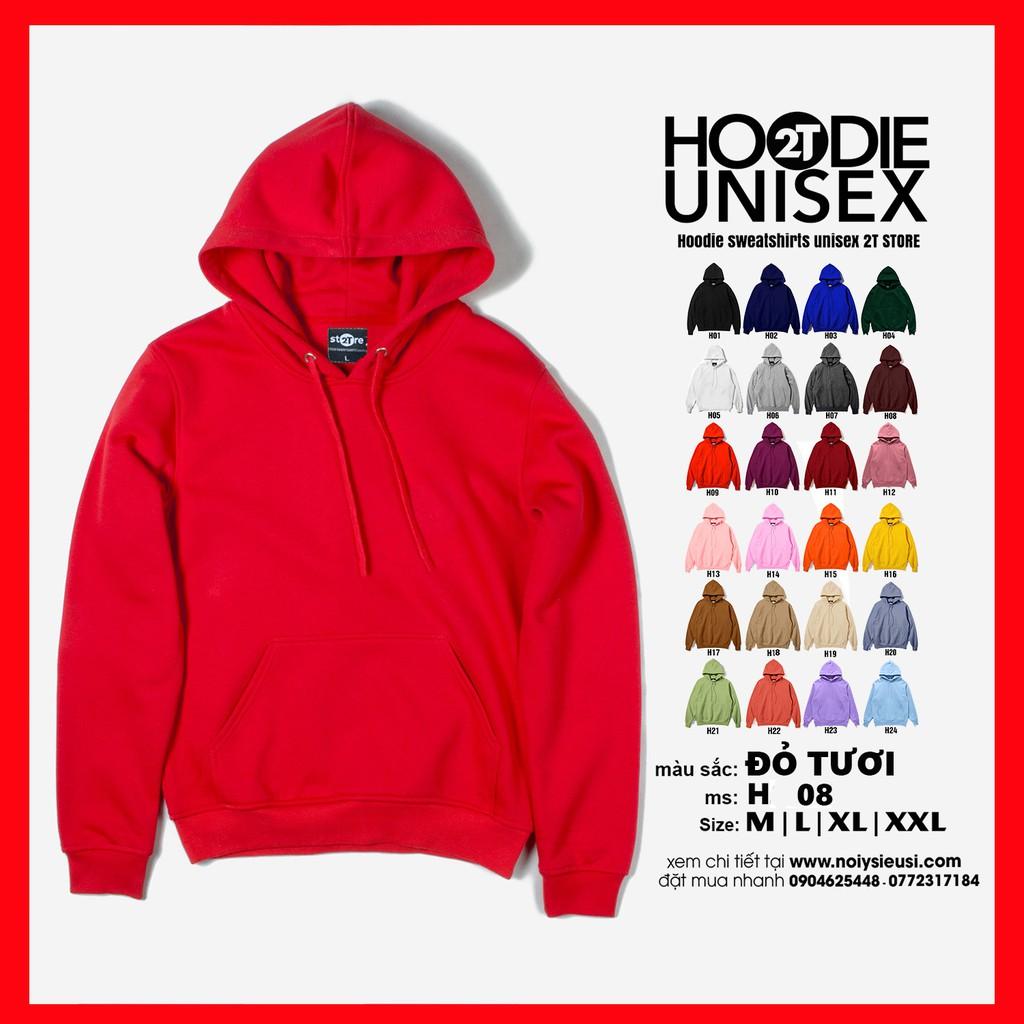 Áo hoodie unisex 2T Store 3 gam màu đỏ