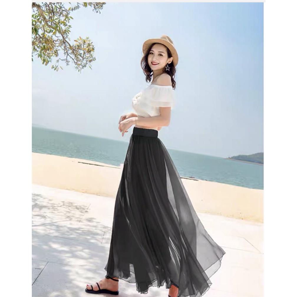 CHÂN VÁY DÀI CHIFFON MAY 2 LỚP