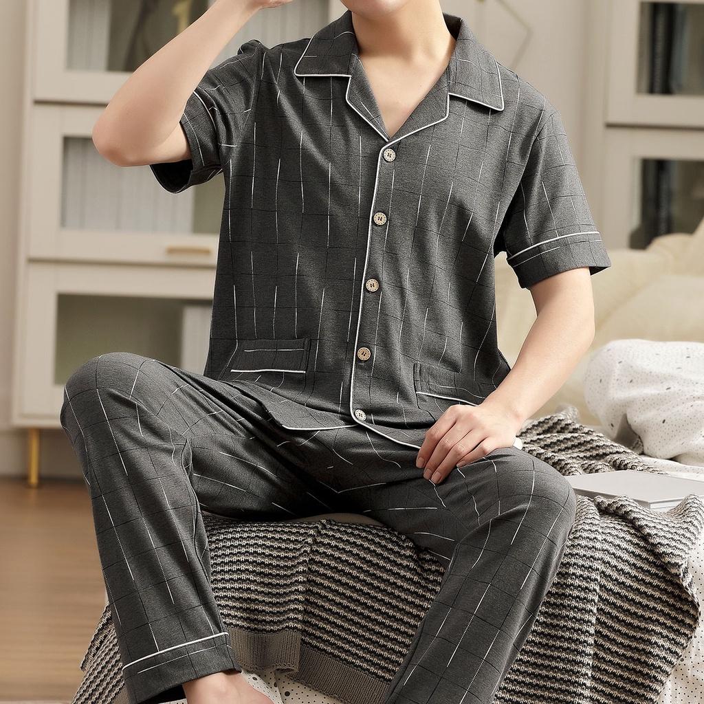 1504-Bộ Pijama cộc tay nam cotton 100% thoáng mát, không kích ứng da, size L-3XL