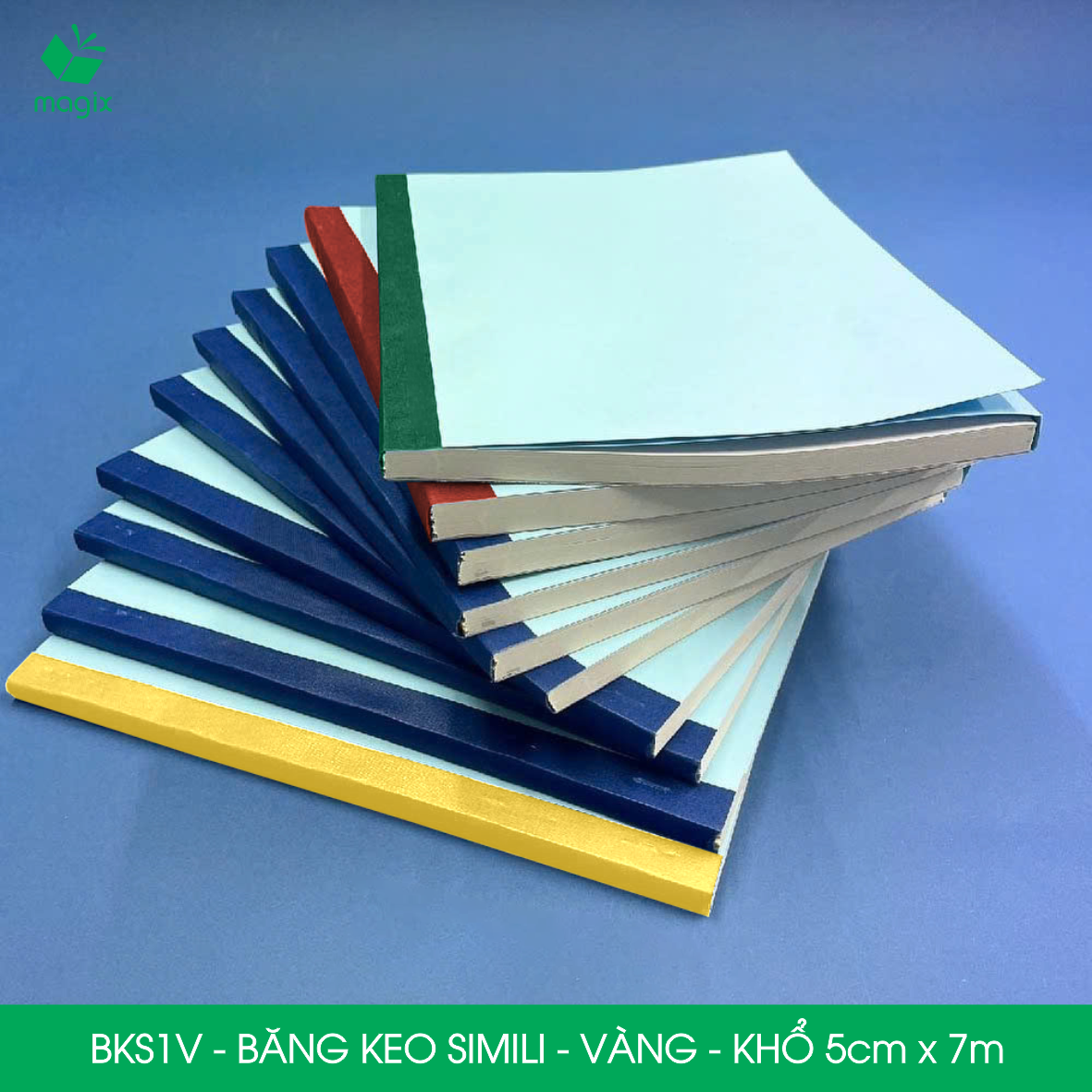 BKS1V - 3 cuộn băng keo Simili khổ 5cm x 7m - Vàng - Băng dính dán gáy sách, đóng cuốn
