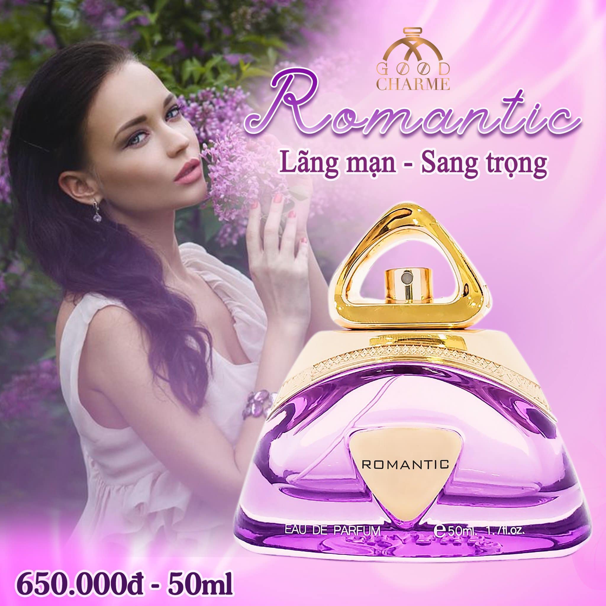 Nước hoa nữ cao cấp, Charme Romantic, chiết xuất hạt cây bụp vang, nốt hương dịu mát, ngọt ngào, 50ml