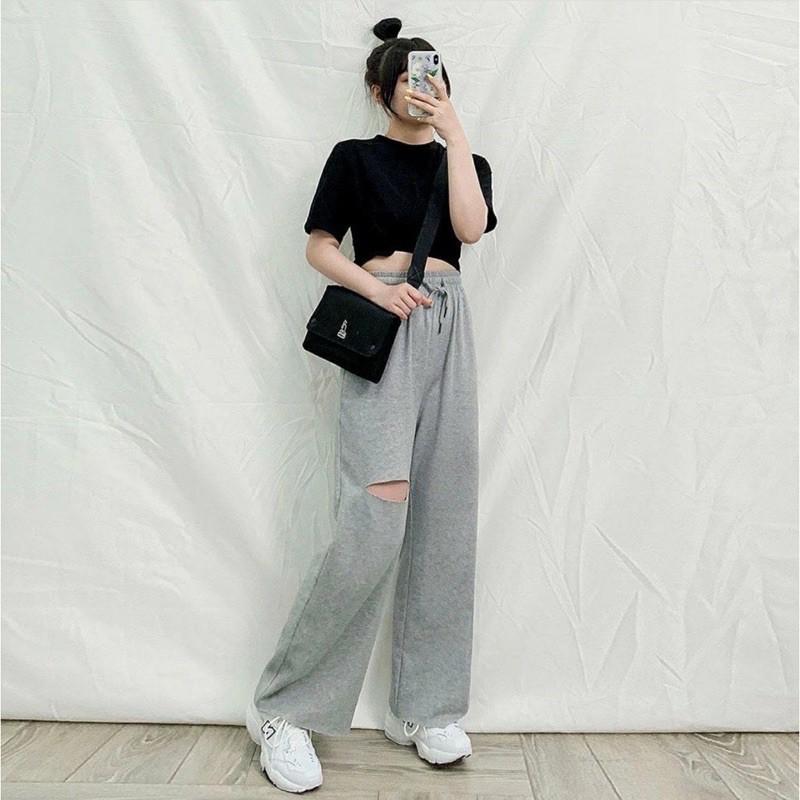 Quần Nỉ Thun Ống Rộng IRU Nam Nữ Unisex ( Hình Thật + 2 màu )