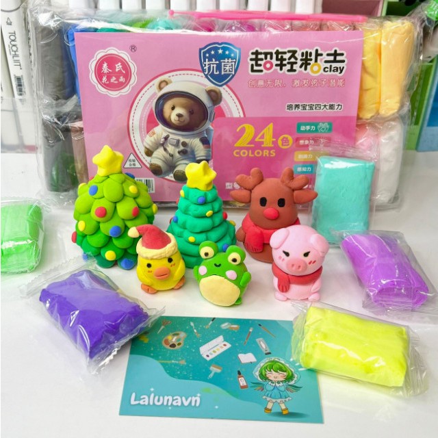 Đất Nặn Nhiều Màu - Chất Liệu An Toàn Đất sét tự khô an toàn Lốc 24 màu cao cấp Softclay nặn hình, làm Butter slime