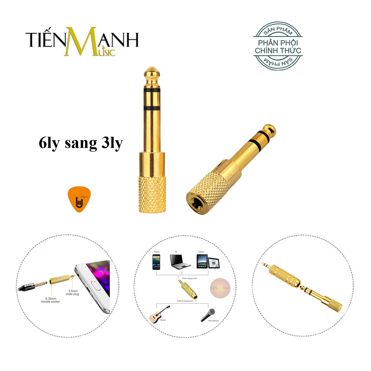 Đầu Jack chuyển đổi âm thanh Dr.Mic từ cổng 3 ly sang 6 ly - Giắc 3.5mm sang 6.5mm và 6li 3li, 3ly 6ly, 3 li 6 li Hàng Chính Hãng - Kèm Móng Gẩy DreamMaker