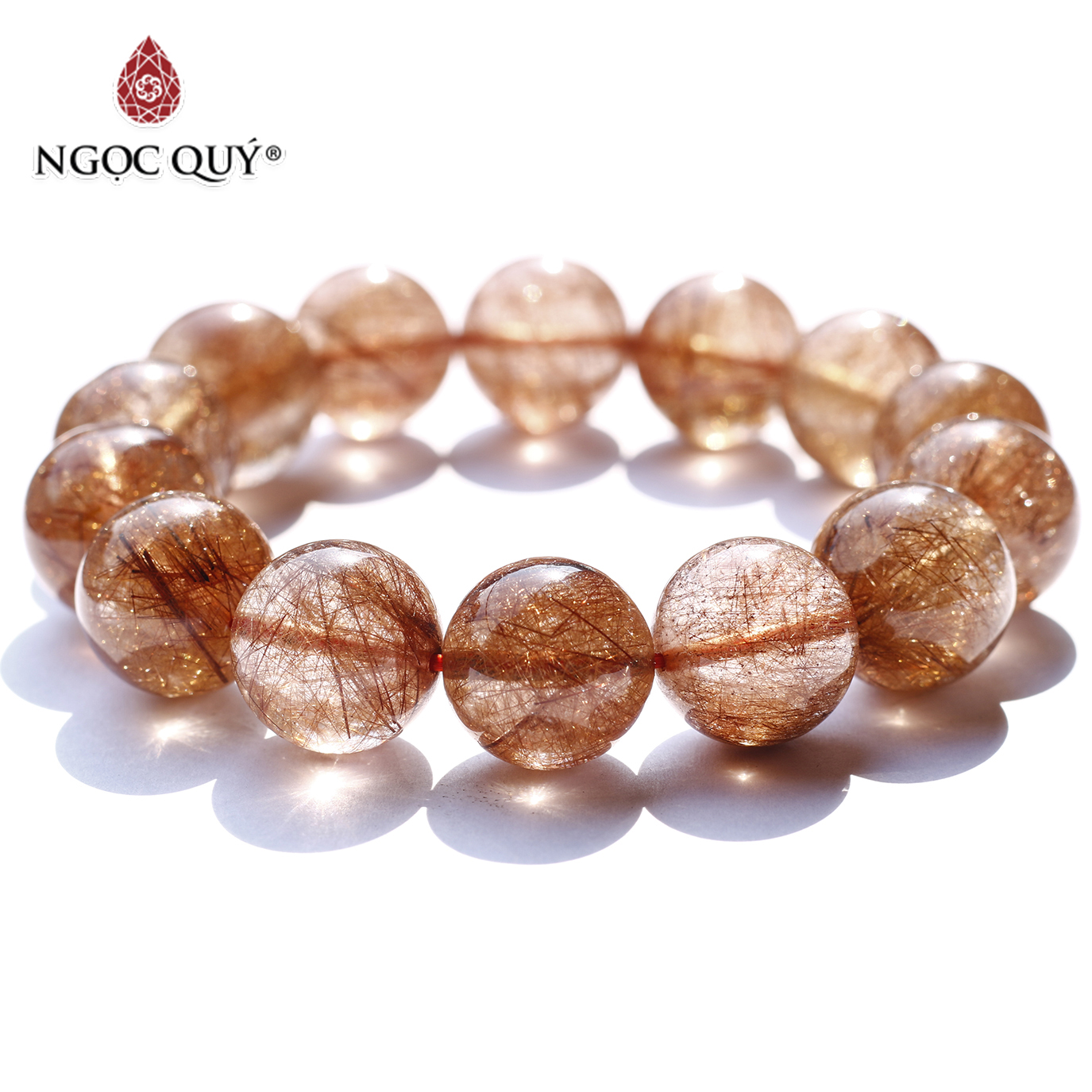 Vòng thạch anh tóc đỏ cam size hạt 15mm mệnh hỏa, thổ - Ngọc Quý Gemstones