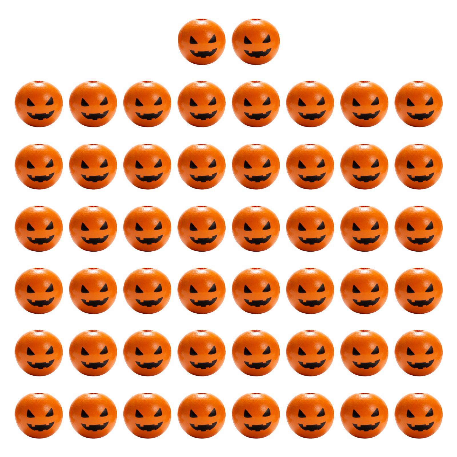 50 Pieces Halloween Wood Round Craft Beads, Farmhouse Wooden Spacer Beads for Halloween Decoration DIY Crafts Home Decor