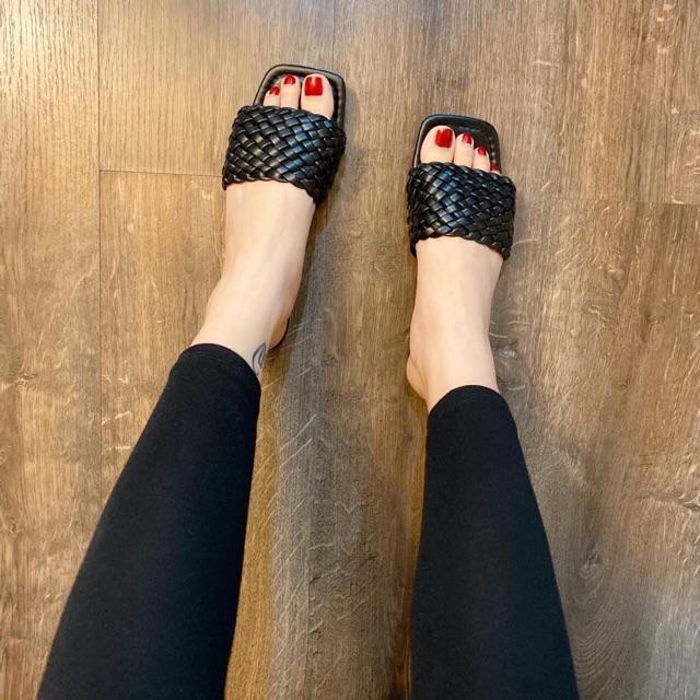 Dép quai bản dây đan da mềm