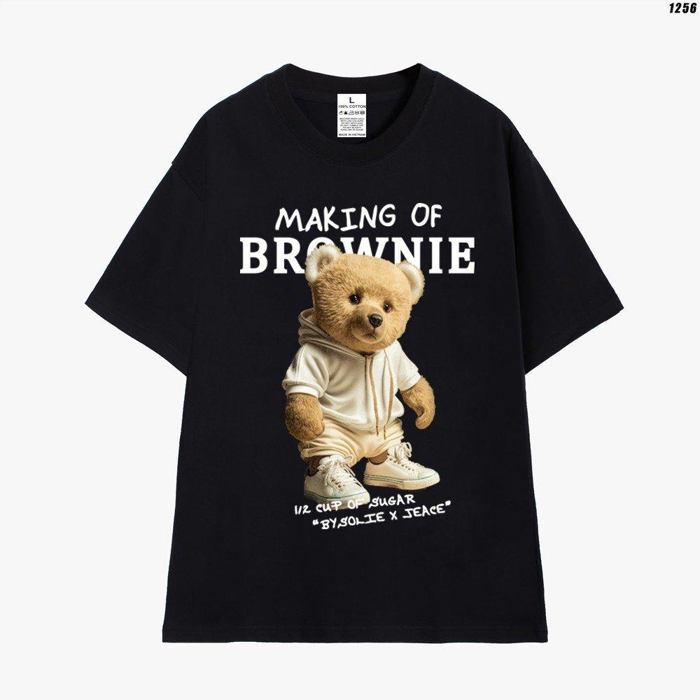 Cao cấp - Áo thun tay lỡ unisex nam nữ oversize in hình gấu Teddy dễ thương